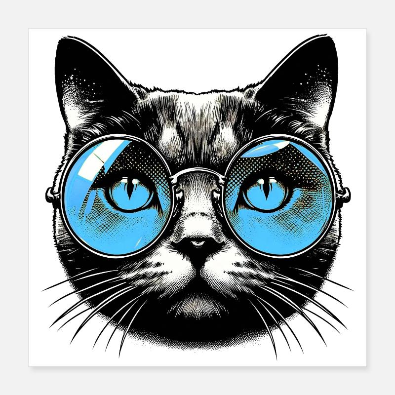 Katze mit Brille Poster 40x40 cm