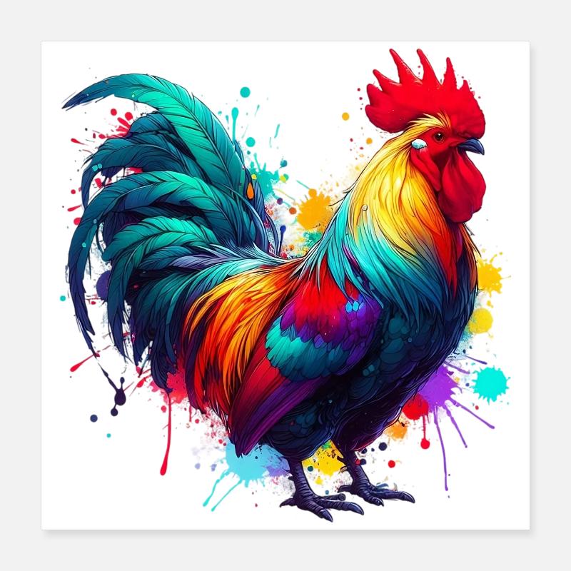 Poule coq Poster 40 x 40 cm
