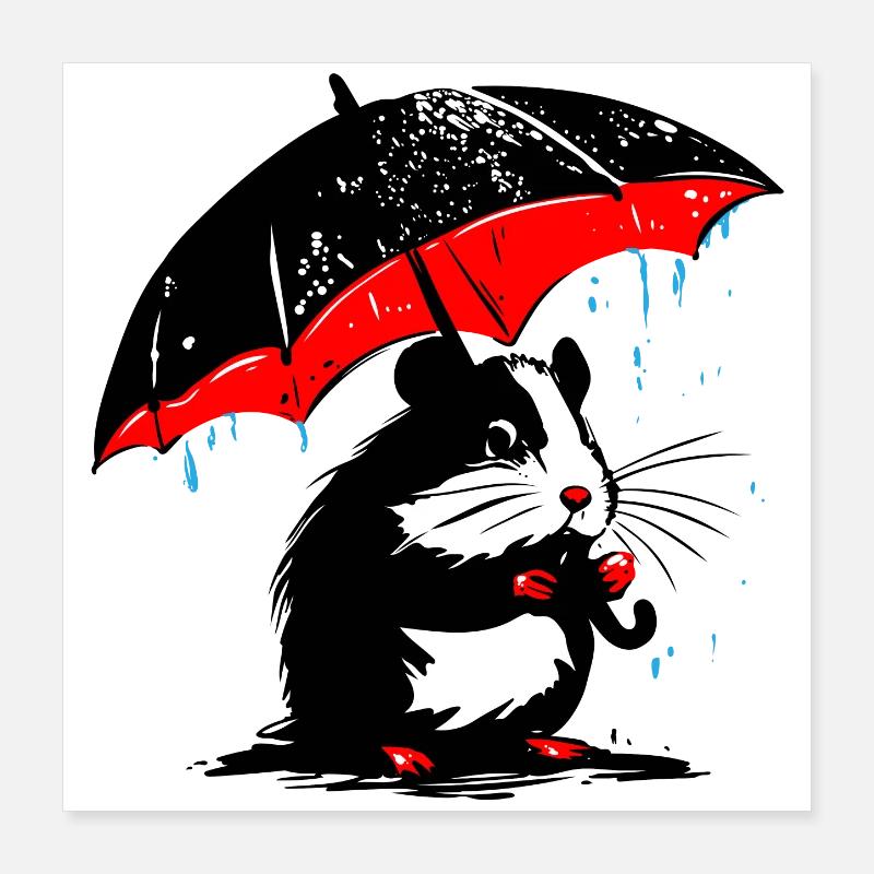 Hamster mit Regenschirm – Schmuddelwetter Poster 40x40 cm