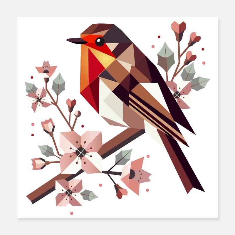 charming robin surrounded by cherry blossoms Poster 16" x 16" (40x40 cm)