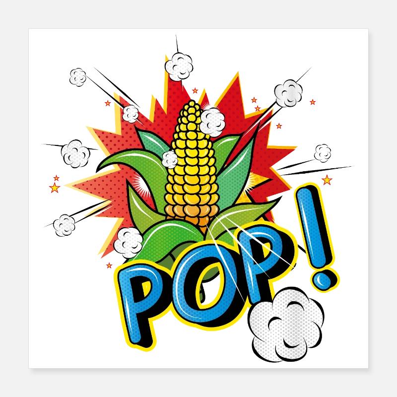 Maiskolben im Pop-Art-Stil mit Popcorn-Effekt Poster 40x40 cm