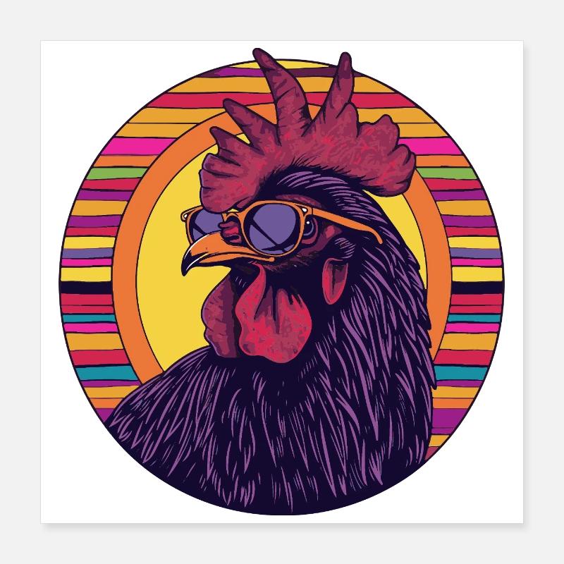 Silhouette de coq élégante aux couleurs rétro Poster 40 x 40 cm