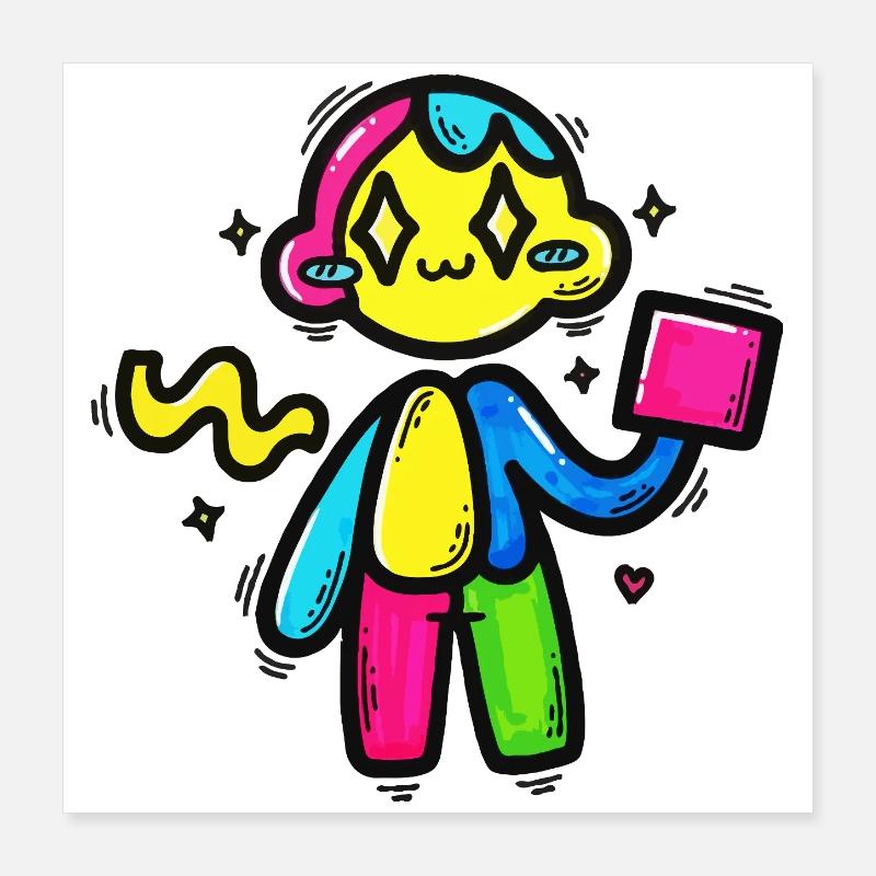 Robot Doodle coloré avec bloc Poster 40 x 40 cm