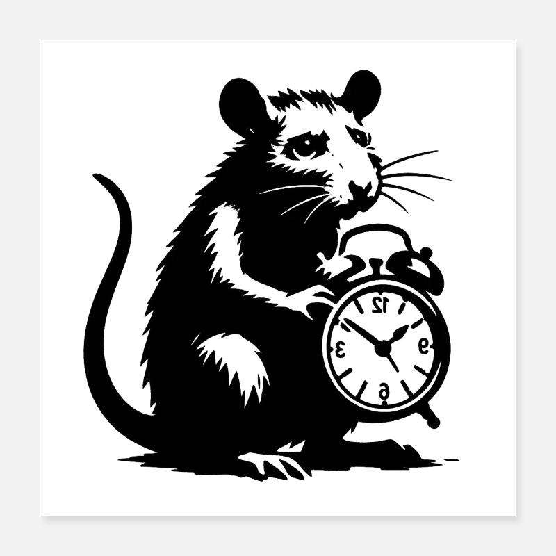 Rat stressé et réveil Poster 40 x 40 cm