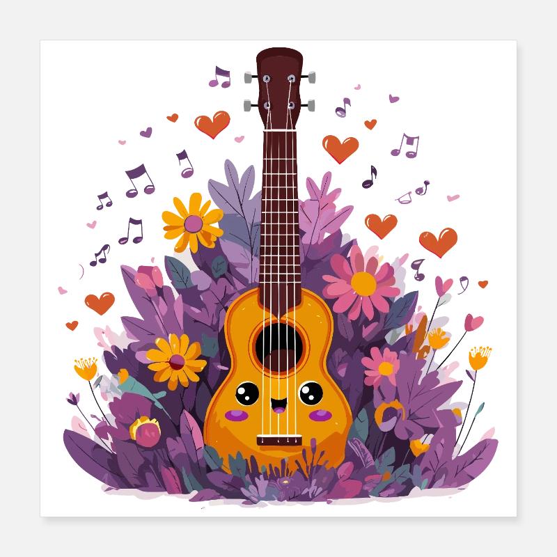 Blühendes Ukulele-Combo Poster 40x40 cm