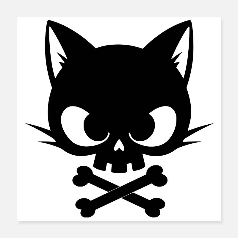 Katzen-Schädel mit Knochen | Gothic Cute Icon Poster 40x40 cm