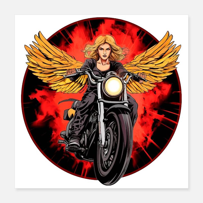 Engel Motorradfahrer / Motorrad Engel - Poster 40x40 cm - Weiß
