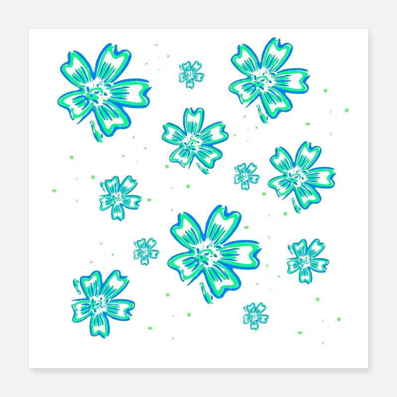Blumenmuster türkis, blumendrucke mädchen Poster 40x40 cm