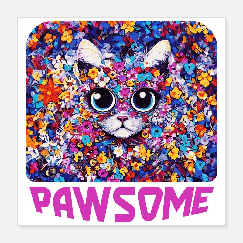 Pawsome - Katze in Blumen Poster 40x40 cm