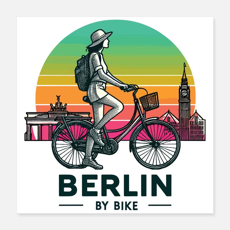 Illustration cycliste de la ligne d’horizon de Berlin Poster 40 x 40 cm