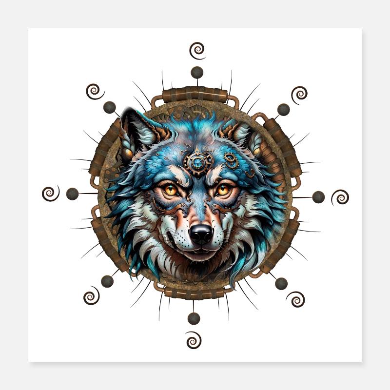 Fantastic steampunk wolf. Poster 16" x 16" (40x40 cm)