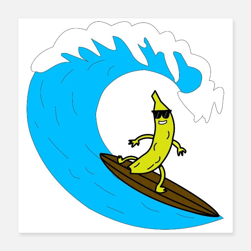 Banana surfer on wave Poster 16" x 16" (40x40 cm)