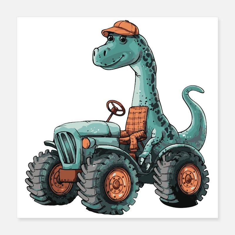 Dinosaurier brontosaurus Traktor Farmer Poster 40x40 cm