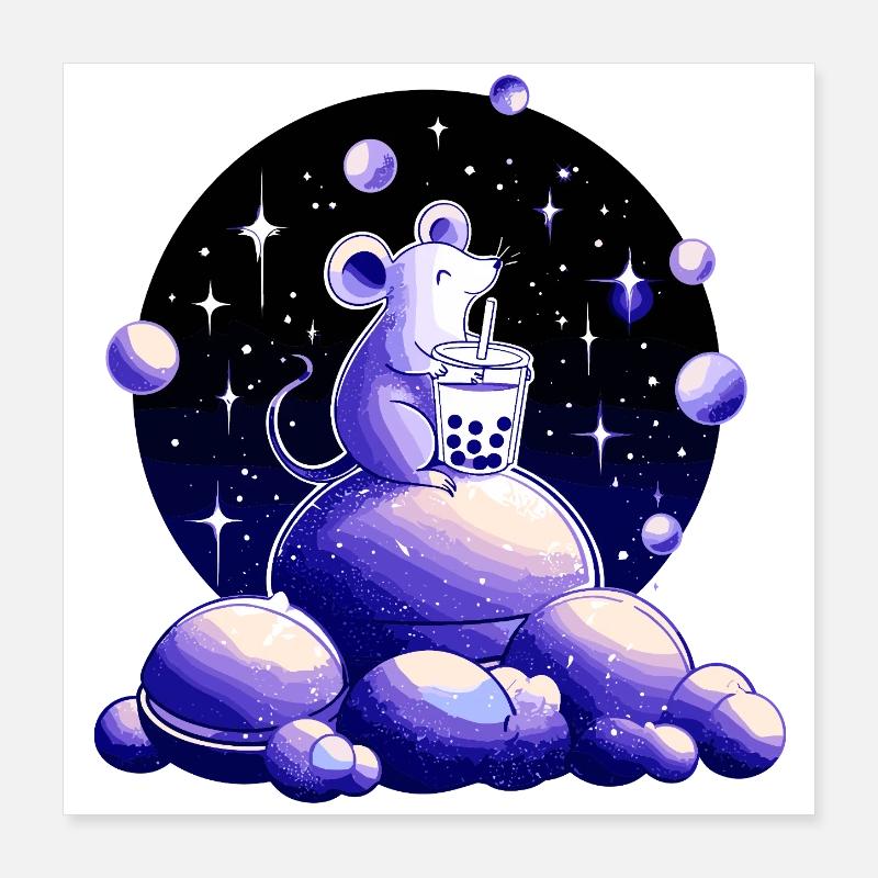 Mondträume Maus mit Bubble Tea Poster 40x40 cm