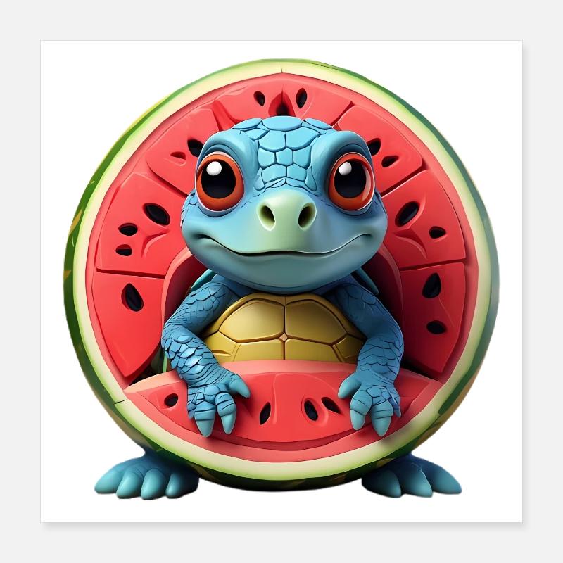 Melon turtle in the fruit core Poster 16" x 16" (40x40 cm)