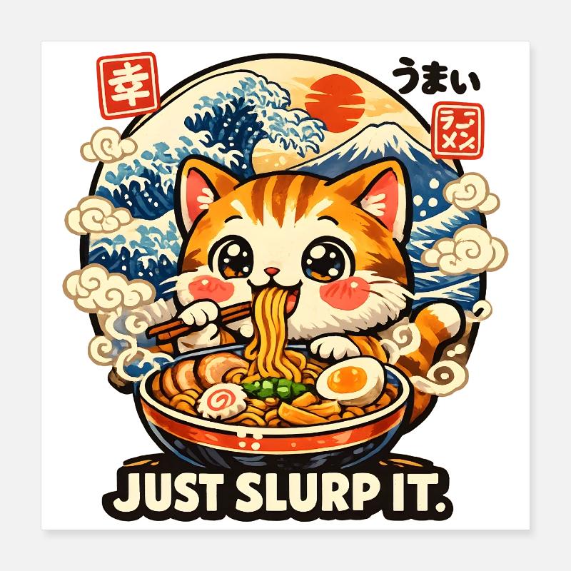 Ramen Cat Suce juste Poster 40 x 40 cm