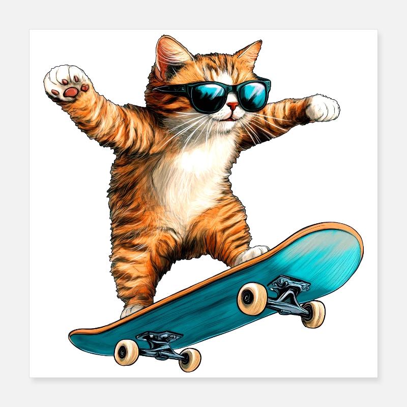 Chat patineur Poster 40 x 40 cm