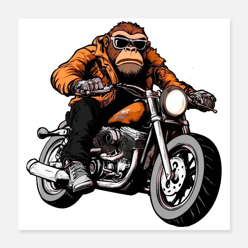 Motorcycle Monkey Poster 16" x 16" (40x40 cm)