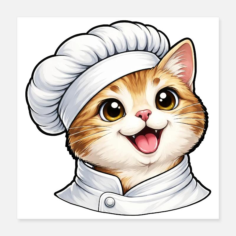 Motif de dessin animé Chat Chef mignon Poster 40 x 40 cm