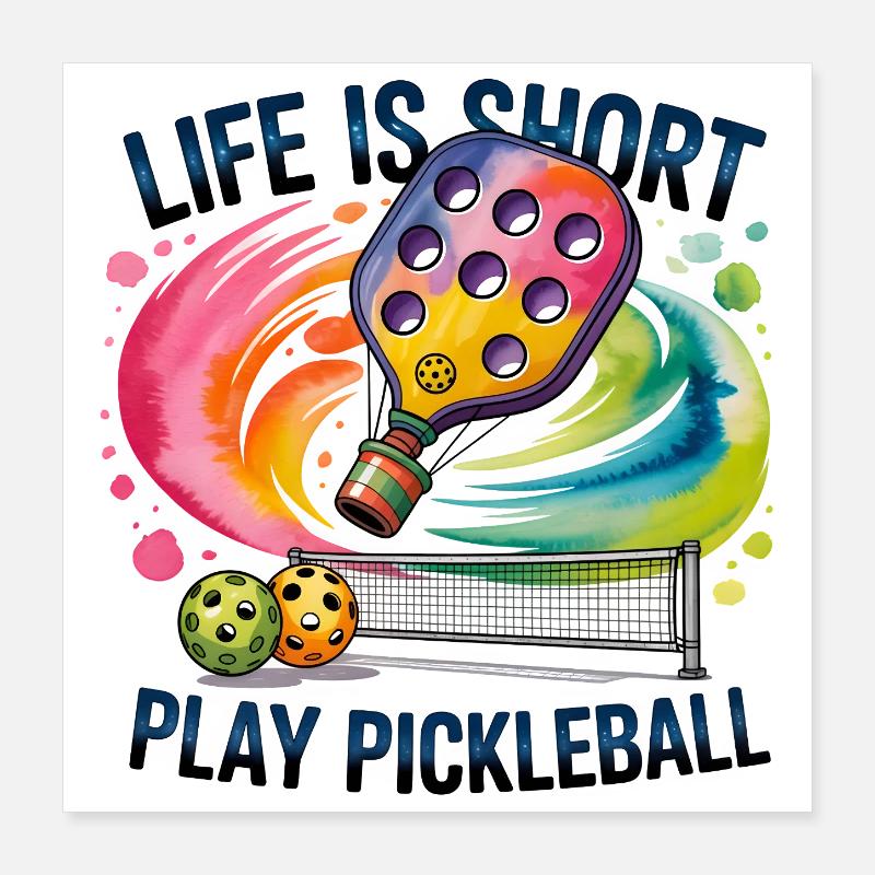 Rainbow Pickleball Artwork Sports Gift Poster 16" x 16" (40x40 cm)