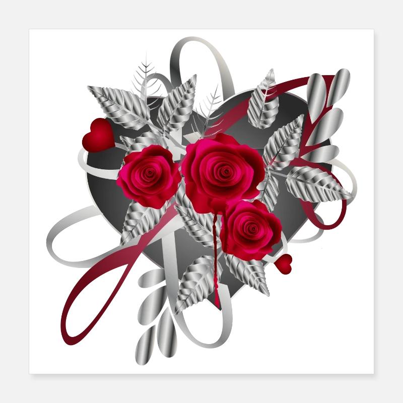 Composition argentée de la Saint-Valentin avec des roses Poster 40 x 40 cm
