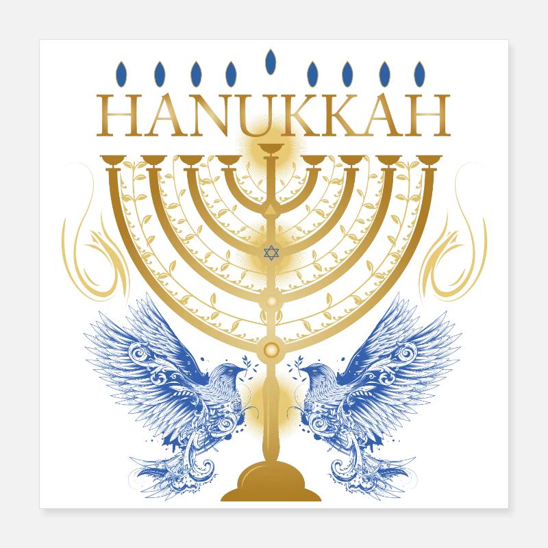 chandelier de Hanoukka doré avec deux colombes Poster 40 x 40 cm