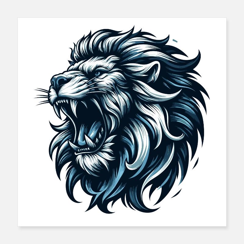 Lion Roars Blue Gift Poster 16" x 16" (40x40 cm)