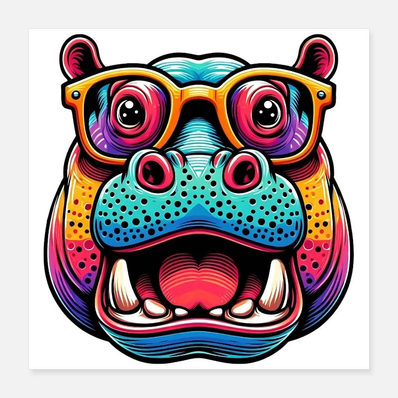 Nilpferd mit Brille Poster 40x40 cm