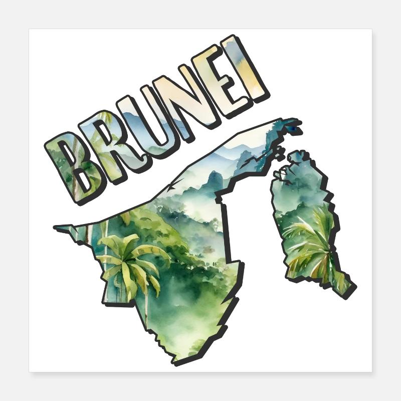 Watercolor Map Brunei Poster 16" x 16" (40x40 cm)