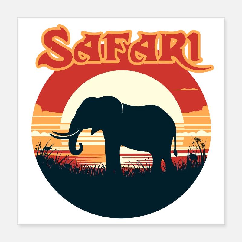 Faune Coucher de soleil Éléphant Design Poster 40 x 40 cm