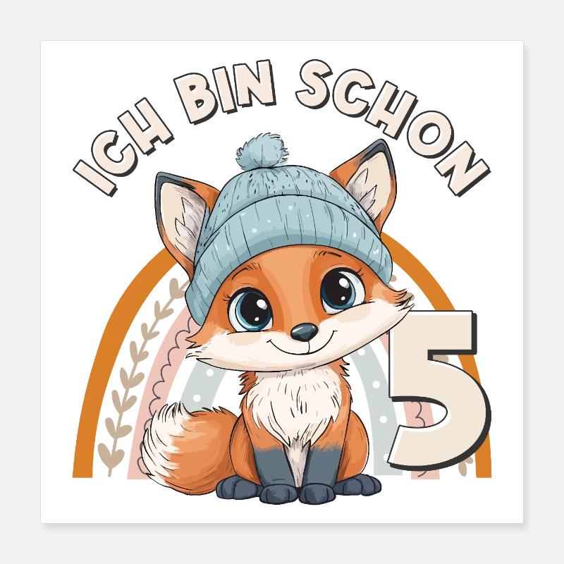 5th Birthday Fox Rainbow Cute Cute Poster 16" x 16" (40x40 cm)