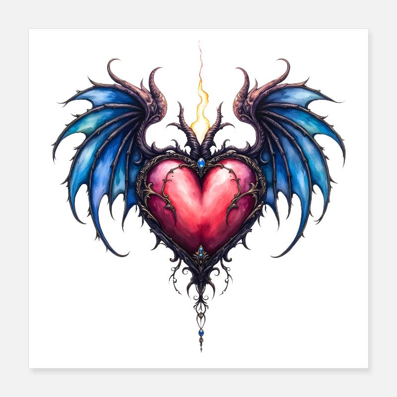 Cœur aux ailes de feu bleues Poster 40 x 40 cm