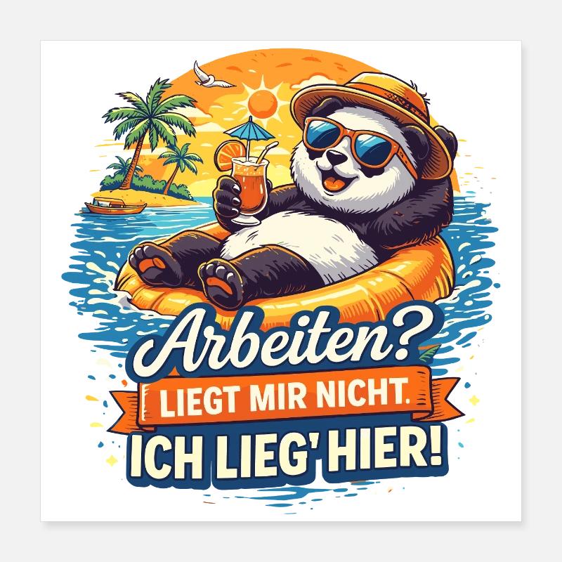 Vacances à la plage panda : travail ? Pas pour moi Poster 40 x 40 cm