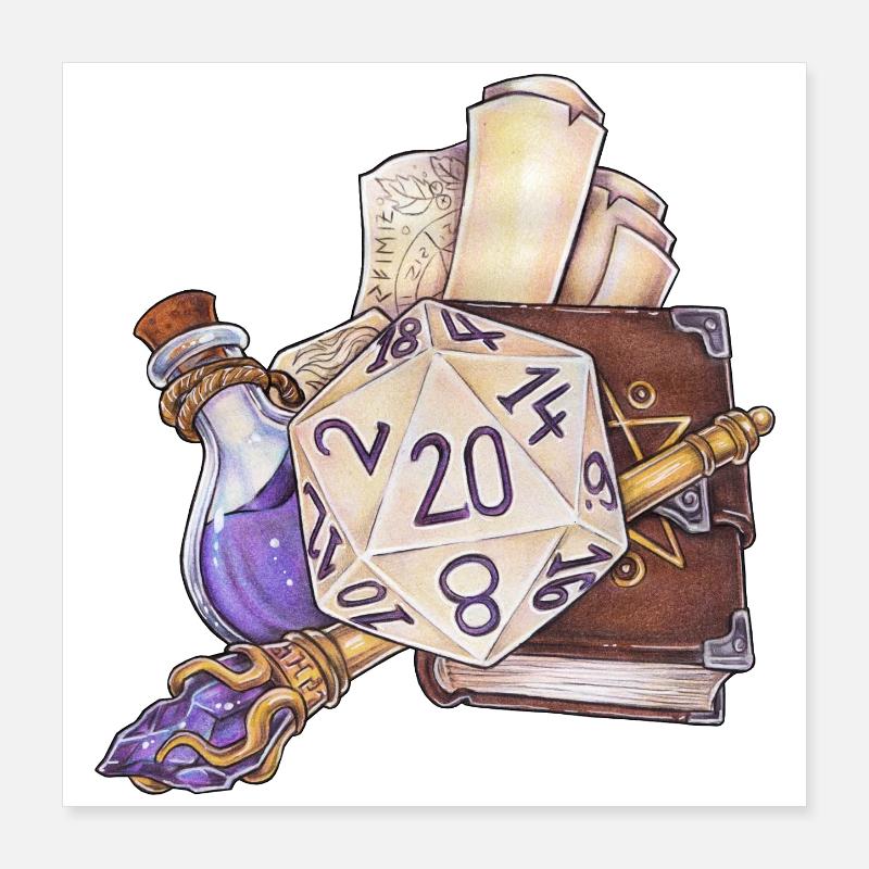 Rollenspiel Tabletop D20 Würfel Geschenk Zauberer  Poster 40x40 cm