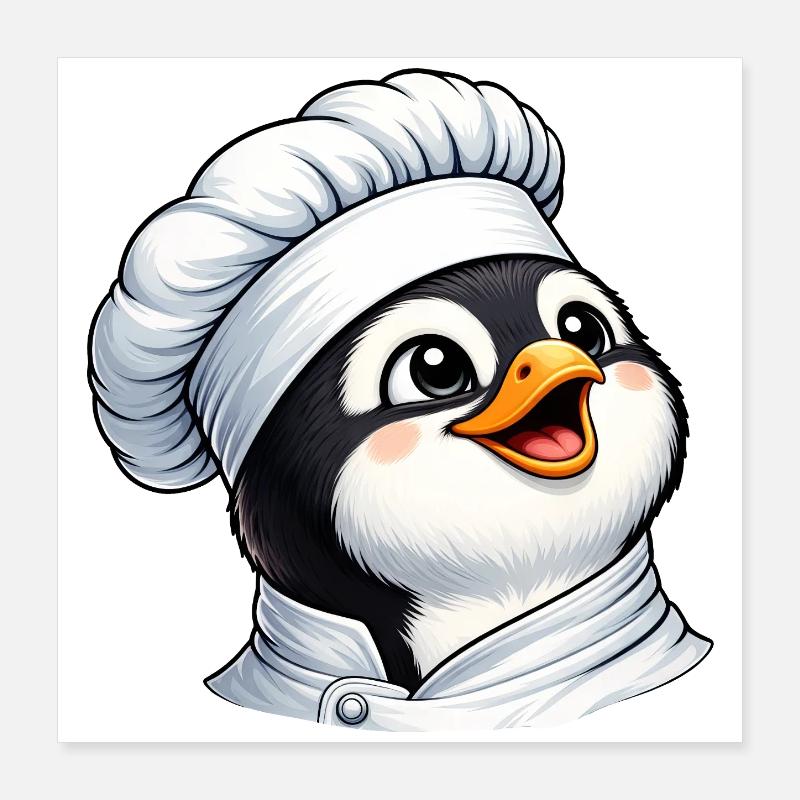 Cuisine amusante de Pingouin Chef Cartoon Joyeuse Poster 40 x 40 cm