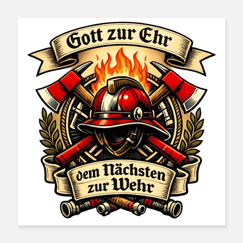 Feuerwehr Abzeichen Flammendes Wappen Poster 40x40 cm