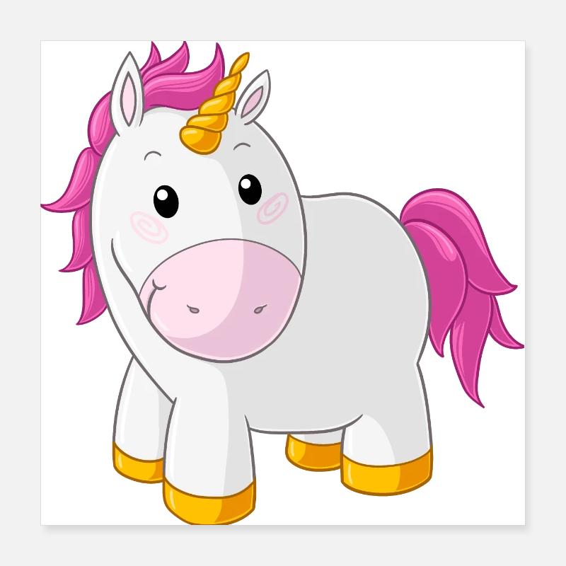Pinkes glückliches Comic Einhorn Poster 40x40 cm