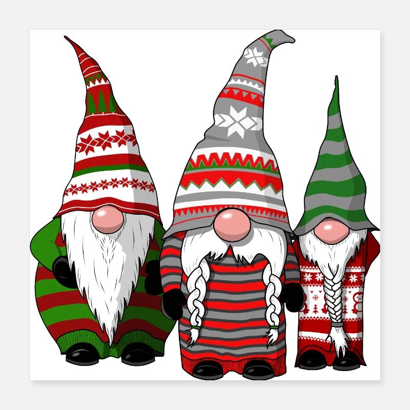 3 gnomes effrontés Poster 40 x 40 cm