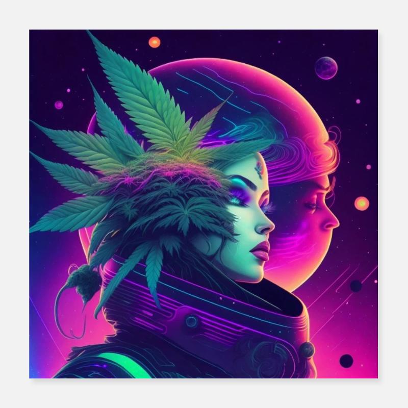 Cannabis Mond mit junger Frau Poster 40x40 cm
