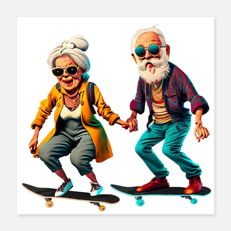 Cooles altes Pärchen Skater Hipster Poster 40x40 cm
