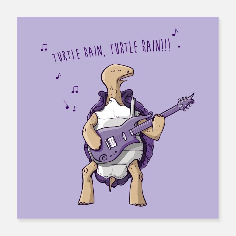 Turtle Rain affiche - Poster 40 x 40 cm - blanc