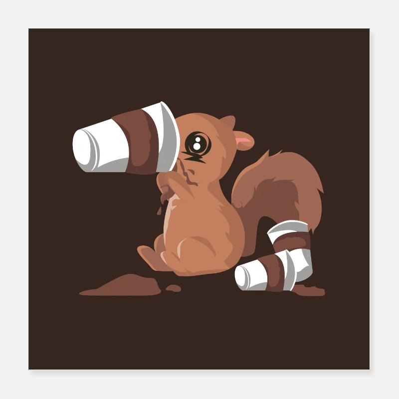 Eichhörnchen trinkt Kaffee - Poster 40x40 cm - Weiß
