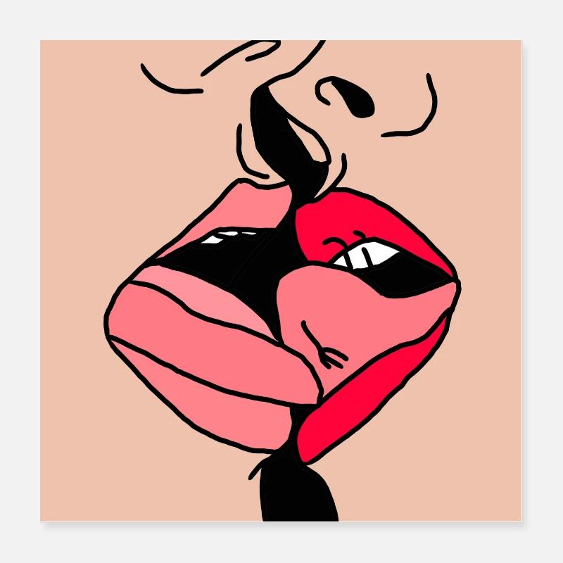 Baiser lesbien Poster 40 x 40 cm