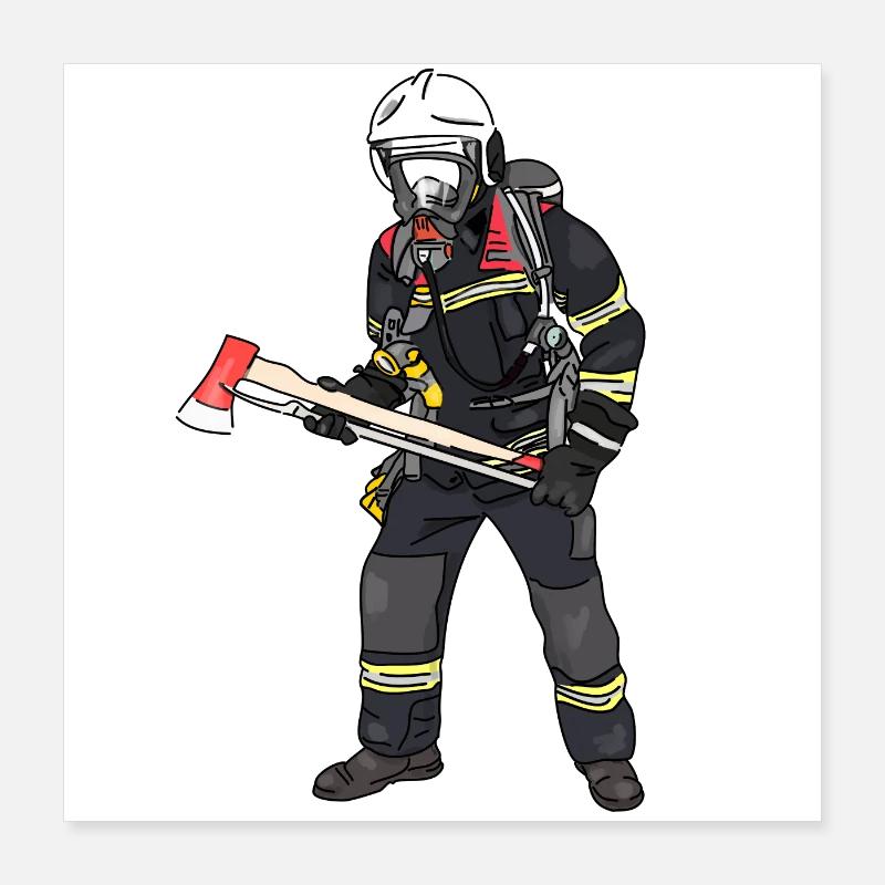 Firefighter in equipment Poster 16" x 16" (40x40 cm)