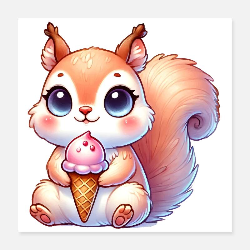 Das niedliche Eichhörnchen genießt ein buntes Eis Poster 40x40 cm