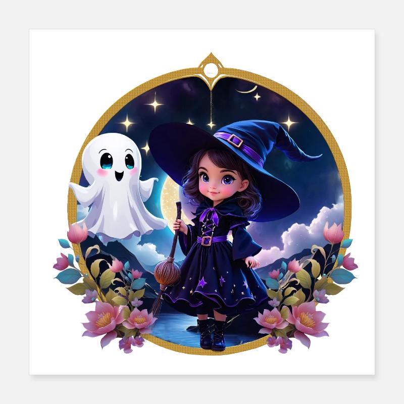 Little witch with big, bright eyes. Poster 16" x 16" (40x40 cm)