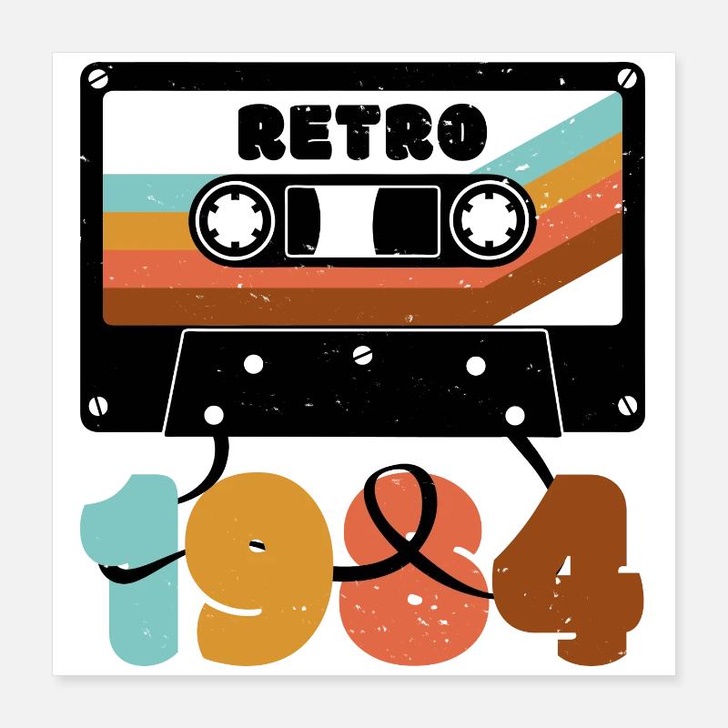 Design de cassette multicolore inspiré des années 1980 Poster 40 x 40 cm