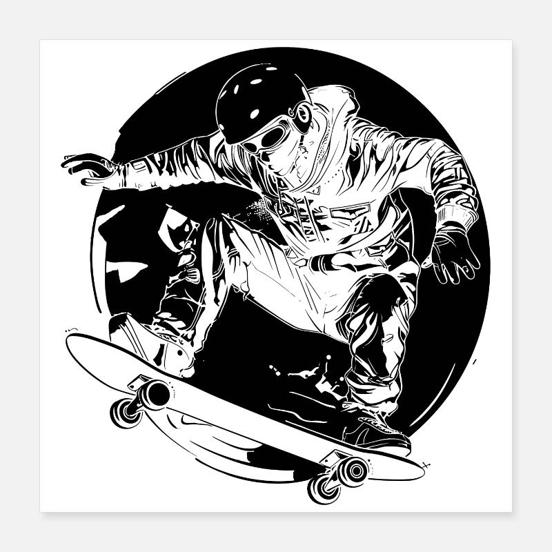 Skateboarder Comic-Stil Poster 40x40 cm