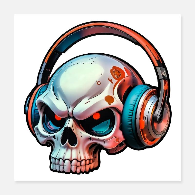 Schädel mit kopfhörer Poster 40x40 cm