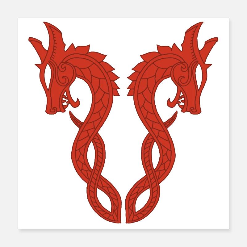 Red two-headed dragon Poster 16" x 16" (40x40 cm)